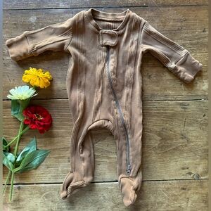 New Grain Brown Ribbed Longjohn footie sleeper pajama